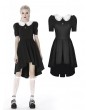 Dark in Love Black and White Gothic Short Sleeve High-Low Dress