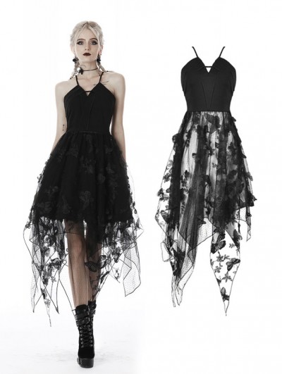 Dark in Love Black Gothic Butterfly Irregular Party Dress