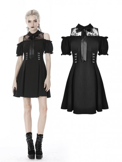 Dark in Love Black Gothic Off-the-Shoulder Short Dress