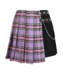 Dark in Love Black and Purple Plaid Street Fashion Gothic Pleated Short Skirt