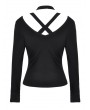 Dark in Love Black Gothic Punk Hollow-out Long Sleeve T-shirt for Women
