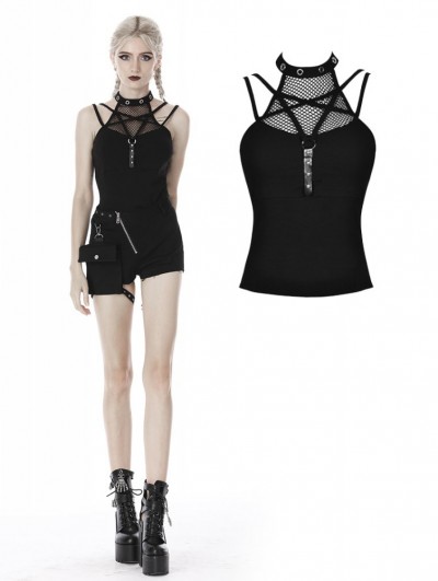 Dark in Love Black Gothic Punk Pentagram Sleeveless T-Shirt for Women