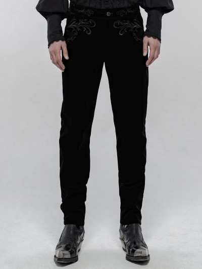 Punk Rave Black Retro Gothic Embroidered Trousers for Men