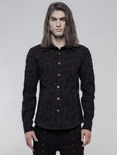 Punk Rave Black Gothic Punk Jacquard Long Sleeve Shirt for Men