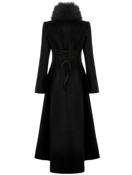 Punk Rave Black Gothic Embroidered Wool Long Winter Coat for Women ...