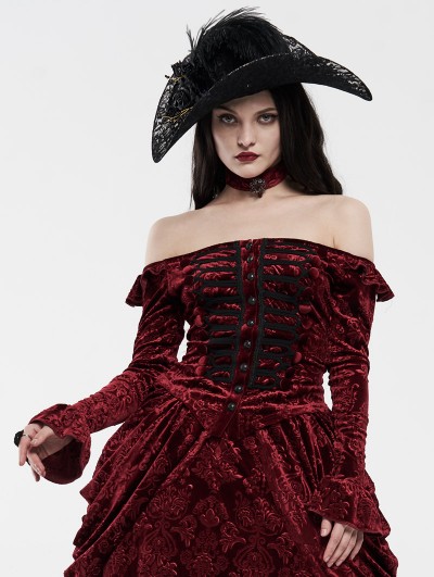 Punk Rave Red Gothic Victoria Royal Palace Velvet Shirt for Women
