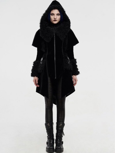 Punk Rave Black Velvet Winter Gothic Cape Coat for Women