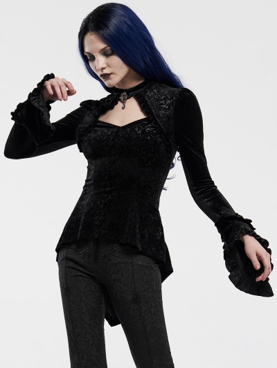 Punk Rave Black Retro Gorgeous Gothic Velvet Long Sleeve T-Shirt for Women