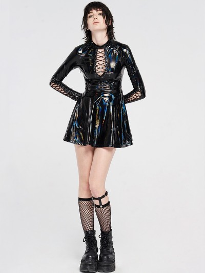 Punk Rave Black Fashion Gothic Punk Glitzy Sexy PU Leather Short Dress