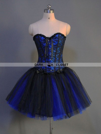 Blue and Black Gothic Short Burlesque Party Dress
