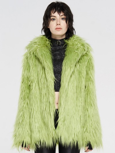 Punk Rave Green Gothic Punk Winter Imitation Fur Coat for Women
