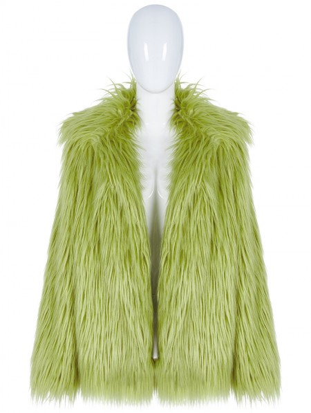 Punk Rave Green Gothic Punk Winter Imitation Fur Coat for Women ...
