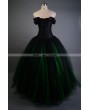 Black and Green Off-the-Shoulder Gothic Victorian Prom Gown