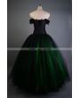 Black and Green Off-the-Shoulder Gothic Victorian Prom Gown