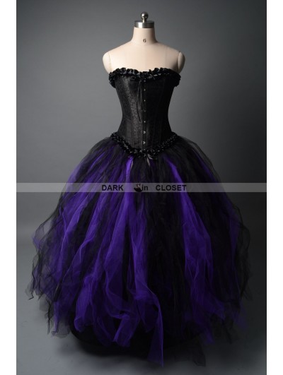 Black and Purple Gothic Corset Prom Party Dress