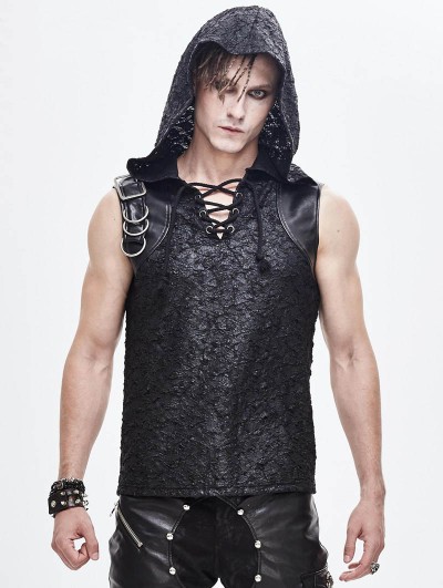 Devil Fashion Black Gothic Punk Sleeveless Hooded T-Shirt for Men