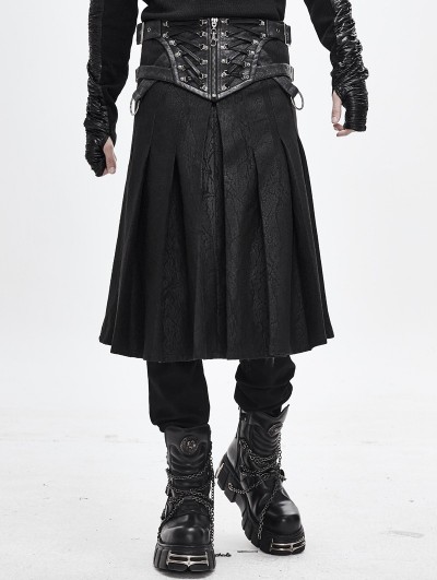 Devil Fashion Black Gothic Punk Pleated Half Skirt for Men