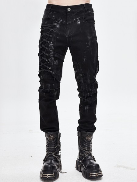 Devil Fashion Black Gothic Punk Slim Long Pants for Men - DarkinCloset.com
