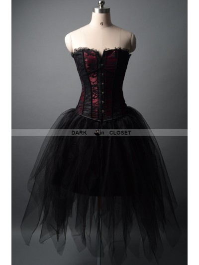 Wine Red and Black Fashion Short Gothic Burlesque Corset Prom Party Dress