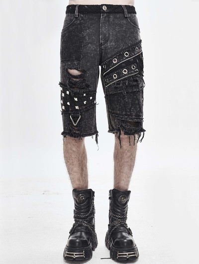 Devil Fashion Gothic Punk Rock Rivet Short Jeans for Men