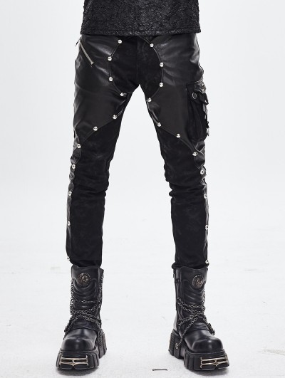 Devil Fashion Black Gothic Punk Rock Rivet PU Leather Pants for Men