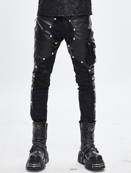 Devil Fashion Black Gothic Punk Rock Rivet PU Leather Pants for Men ...