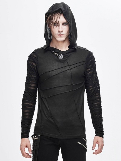 Devil Fashion Black Gothic Punk Long Sleeve Hooded T-Shirt for Men