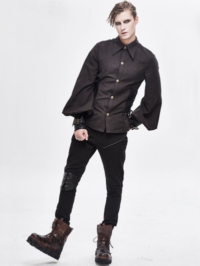 ごん　6/19 FUZZYKON STRIPE DEVIL SHIRTS Devil Fashion Brown Gothic Steampunk Striped Long Sleeve