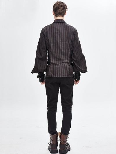 Devil Fashion Brown Gothic Steampunk Striped Long Sleeve