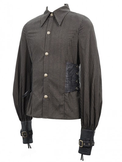 Devil Fashion Brown Gothic Steampunk Striped Long Sleeve