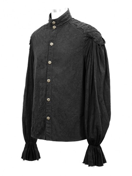 Devil Fashion Black Gothic Vintage Jacquard Long Lantern Sleeve Shirt ...