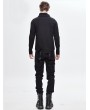Devil Fashion Black Gothic Punk High Neck Long Sleeve Irregular T-Shirt for Men