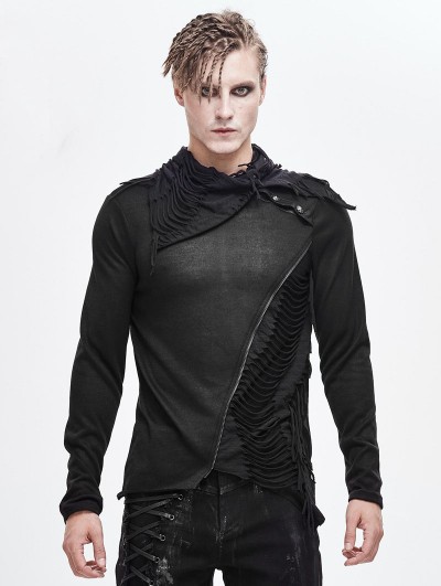 Devil Fashion Black Gothic Punk Irregular Long Sleeve T-Shirt for Men