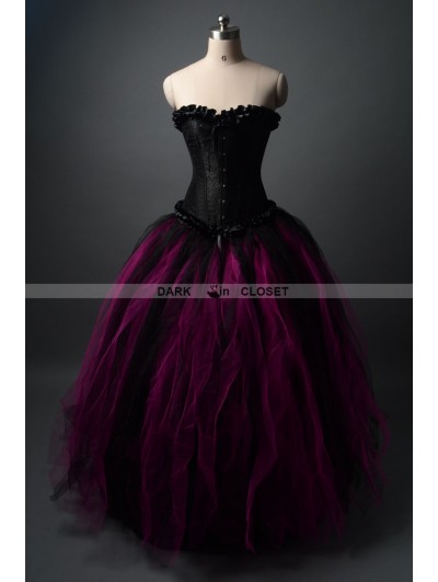 Black and Fuchsia Gothic Corset Prom Party Dress