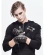Devil Fashion Black Gothic Steampunk PU Leather Gloves for Men