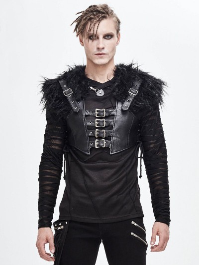 Devil Fashion Black Gothic Punk PU Leather Faux Fur Cape for Men