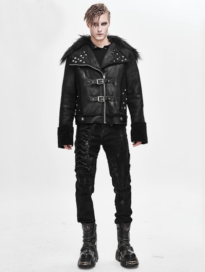 Devil Fashion Black Gothic Punk Rock Short Winter Jacket for Men