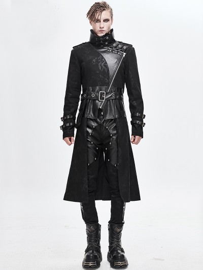 Devil Fashion Black Gothic Punk Military Uniform Long Jacker for Men 