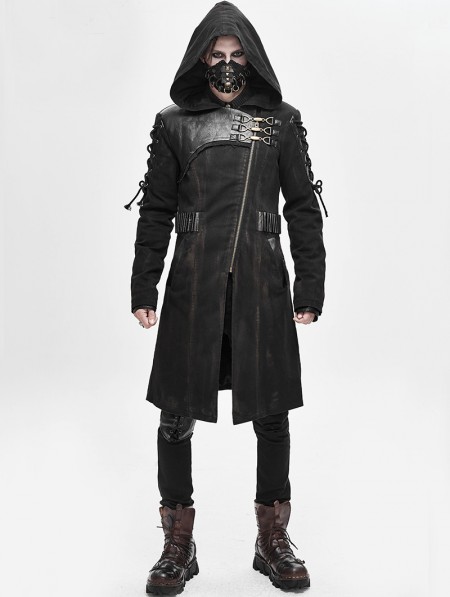 Devil Fashion Black Gothic Punk Military Uniform Hooded Long Coat for ...