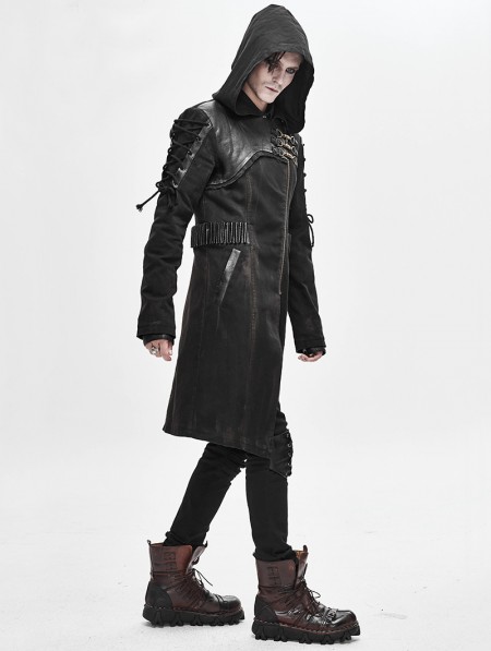 Devil Fashion Black Gothic Punk Military Uniform Hooded Long Coat for ...