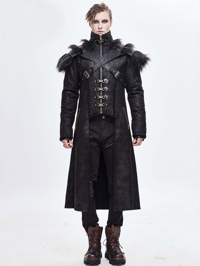 Devil Fashion Black Gothic Punk Winter Warm Long Coat for Men