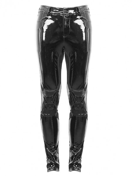 Devil Fashion Black Gothic Punk Latex Long Pants for Men - DarkinCloset.com