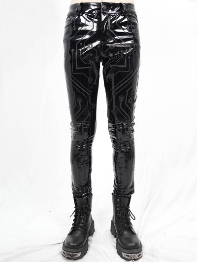 Devil Fashion Black Gothic Punk Slim Latex Long Pants for Men