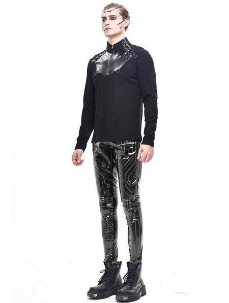 Devil Fashion Black Gothic Punk Slim Latex Long Pants for Men ...