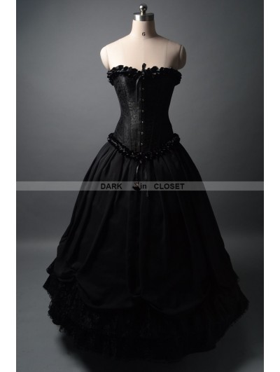 Dark Black Romantic Gothic Corset Prom Ball Gown