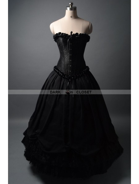 Dark Black Romantic Gothic Corset Prom Ball Gown - DarkinCloset.com
