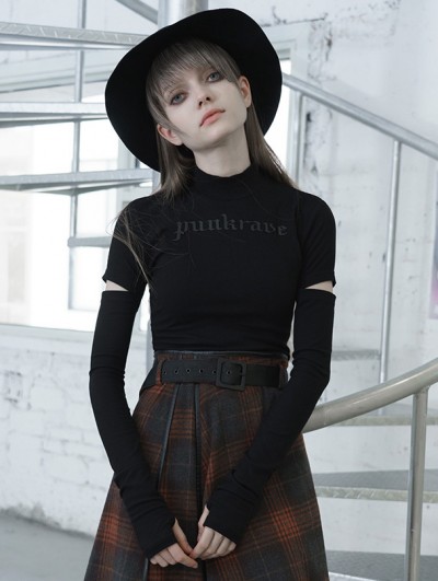 Punk Rave Black Street Fashion Gothic Grunge Long Sleeve Casual T-Shirt for Women