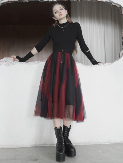 Punk Rave Black and Red Street Fashion Gothic Grunge Casual Long Tulle  Skirt - DarkinCloset.com