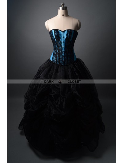 Black and Blue Fashion Gothic Burlesque Corset Prom Party Gown