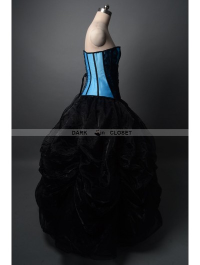 princess polly baby blue dress Black and Blue Fashion Gothic Burlesque Corset Prom Party Gown